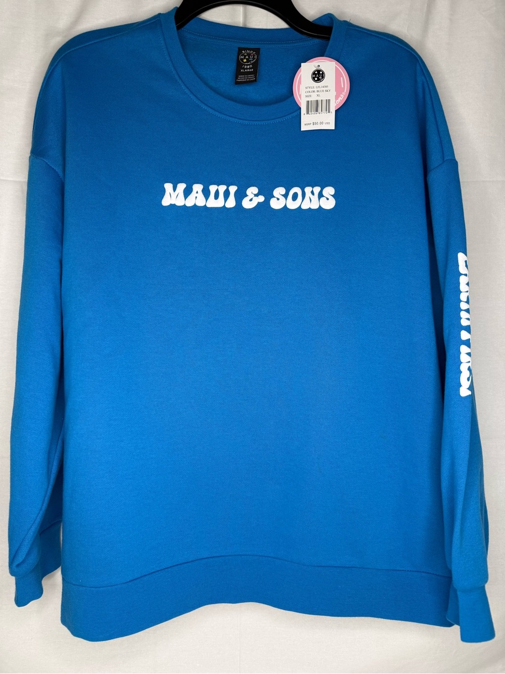 Maui and Sons Bright Blue Crewneck Sweatshirt with White Logo